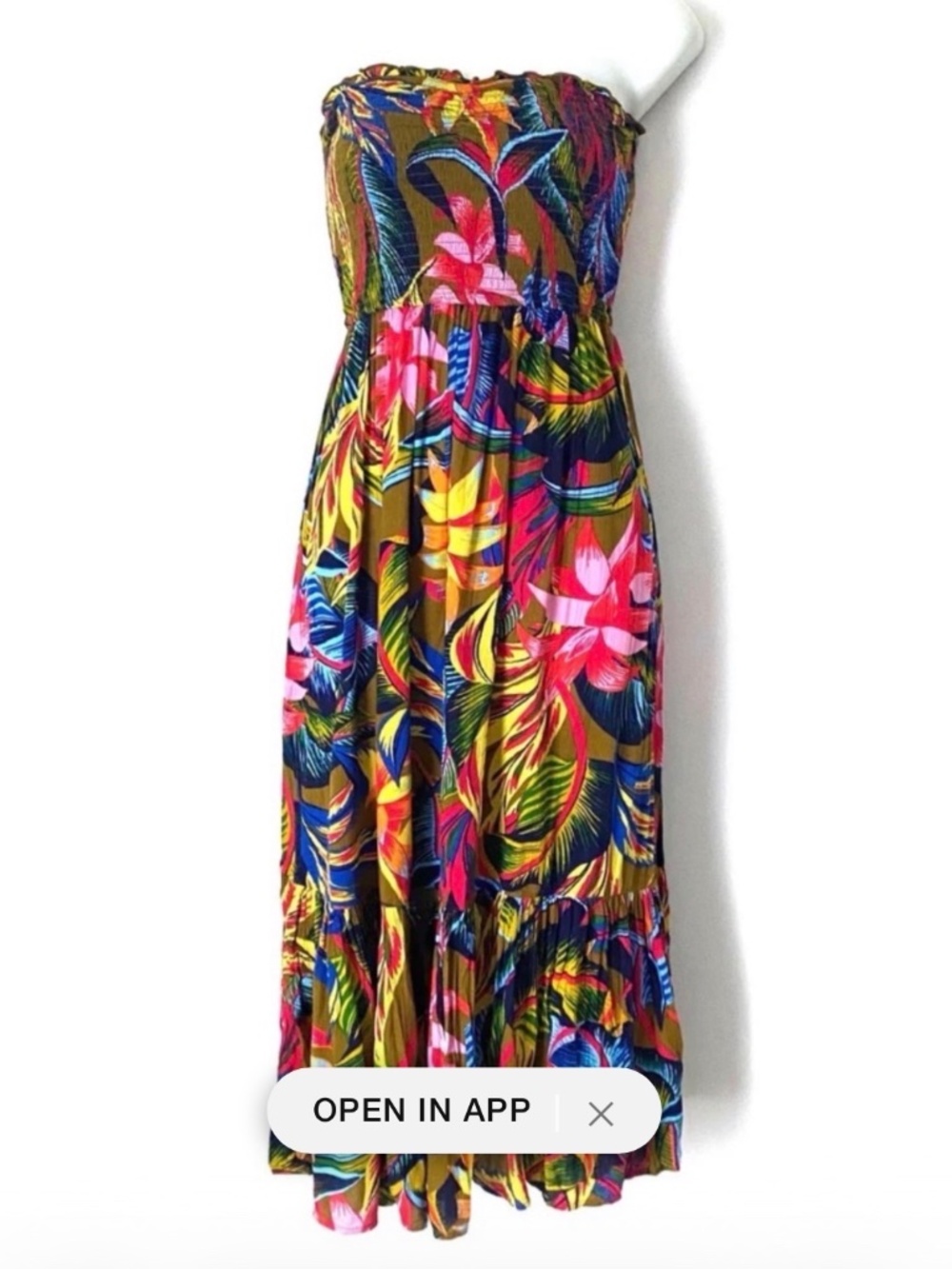 aerie Tropical Sundress Strapless Small Colorful Tiered Midi Ruffle